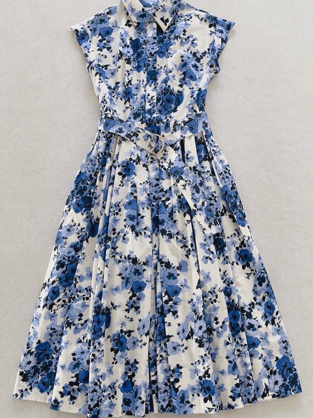 NWOT Cara Cara Blue Floral Belted Linen Midi Dress, Size US 2/4/6/8 - Picture 3 of 14